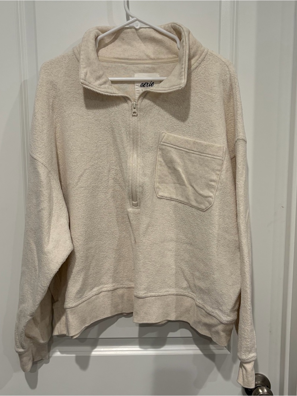 Aerie Fleece Quarter Zip Pullover Sweatshirt Cream